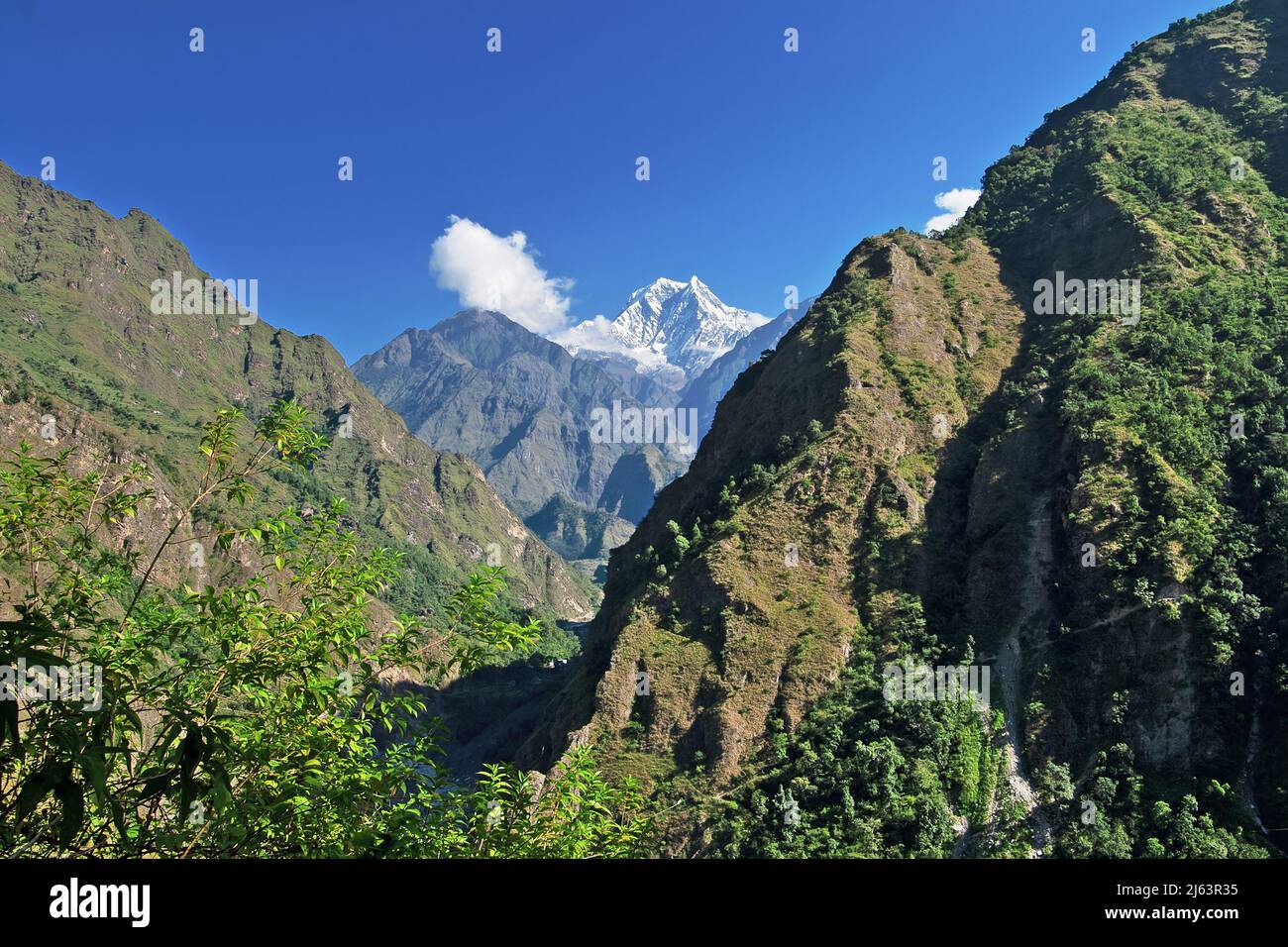Mountain landscape of the Himalayas. Manaslu mountain in the Himalayas, Nepal Stock Photo
