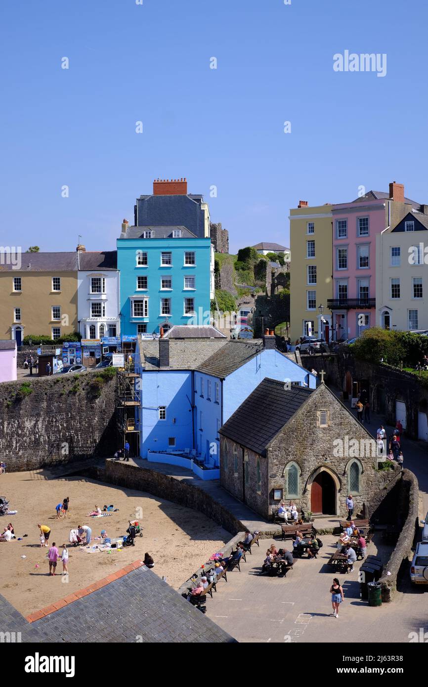 Colourful harbourside buildings in Tenby Pembrokeshire coast Wales UK Stock Photo