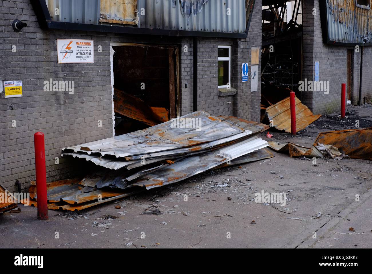 Commercial business premises and equipment destroyed by fire in an arson attack. Tiverton Devon UK Stock Photo