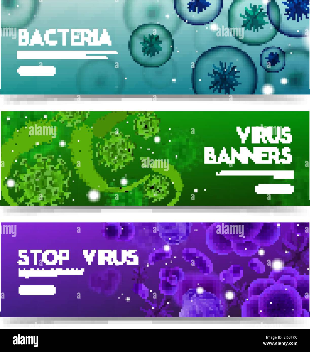 Set of horizontal banners with realistic viruses and bacteria isolated ...