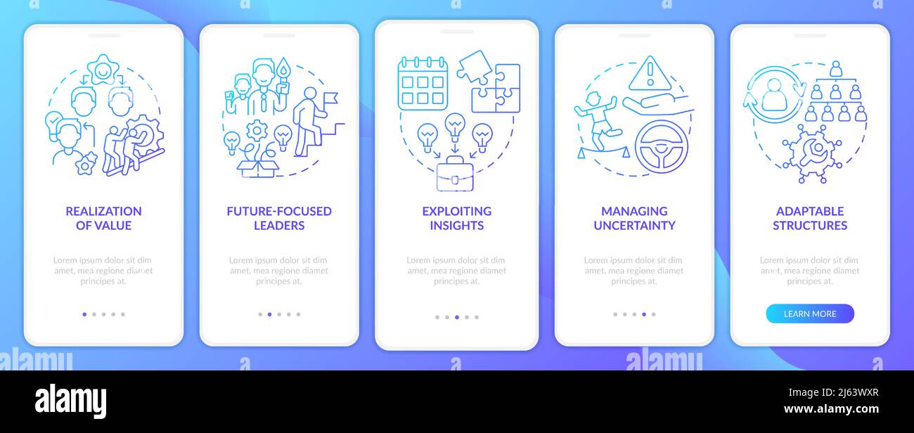 Innovation management basics blue gradient onboarding mobile app screen Stock Vector