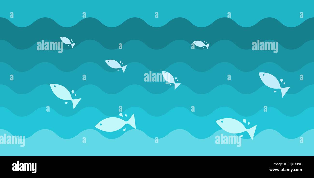 Fish jumping out of water. Simple vector illustration with sea waves