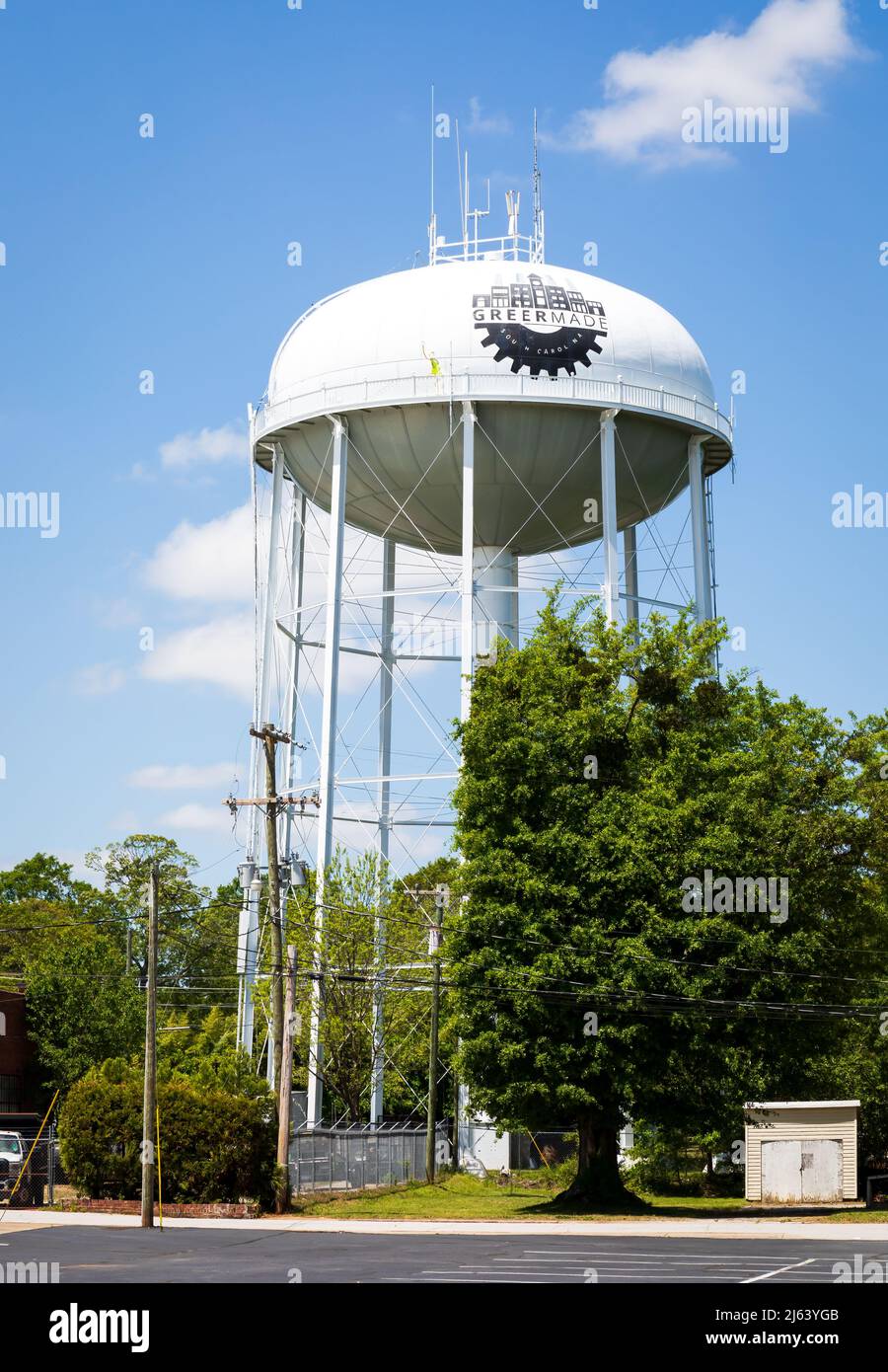 GREER, SC, USA 24 APRIL 2022: Water tower in downtown. Stock Photo