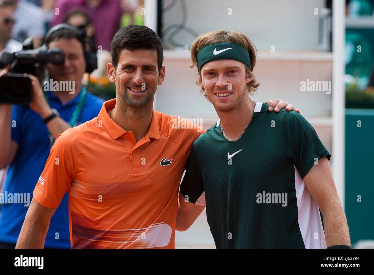 Novak Djokovic of Serbia and Andrey Rublev of Russia posing for the  photographers Stock Photo - Alamy