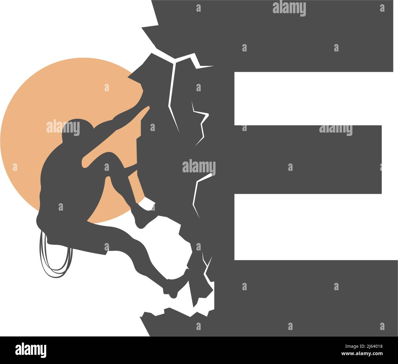 Rock climber climbing letter E illustration template Stock Vector