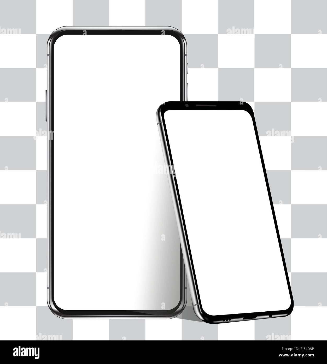 Two phones mockup front and side view vector on transparent background ...