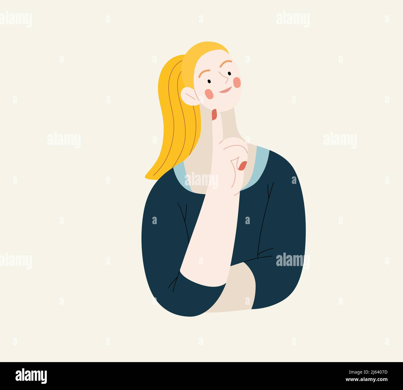 People portrait - Thinking people -Modern flat vector concept illustration of a young man thinking about something, half-length portrait, user avatar. Stock Vector