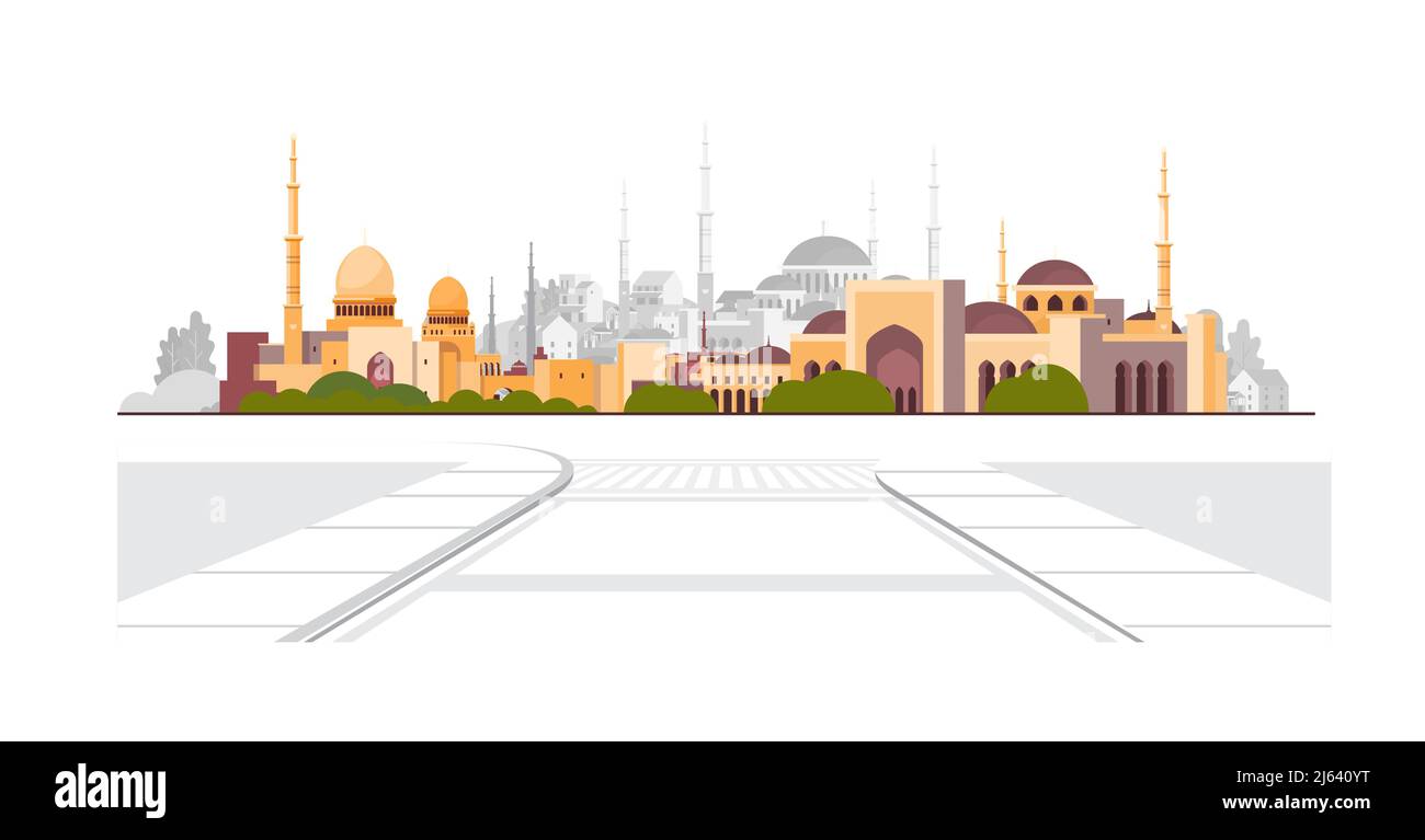 nabawi mosque building architecture exterior muslim cityscape horizontal Stock Vector