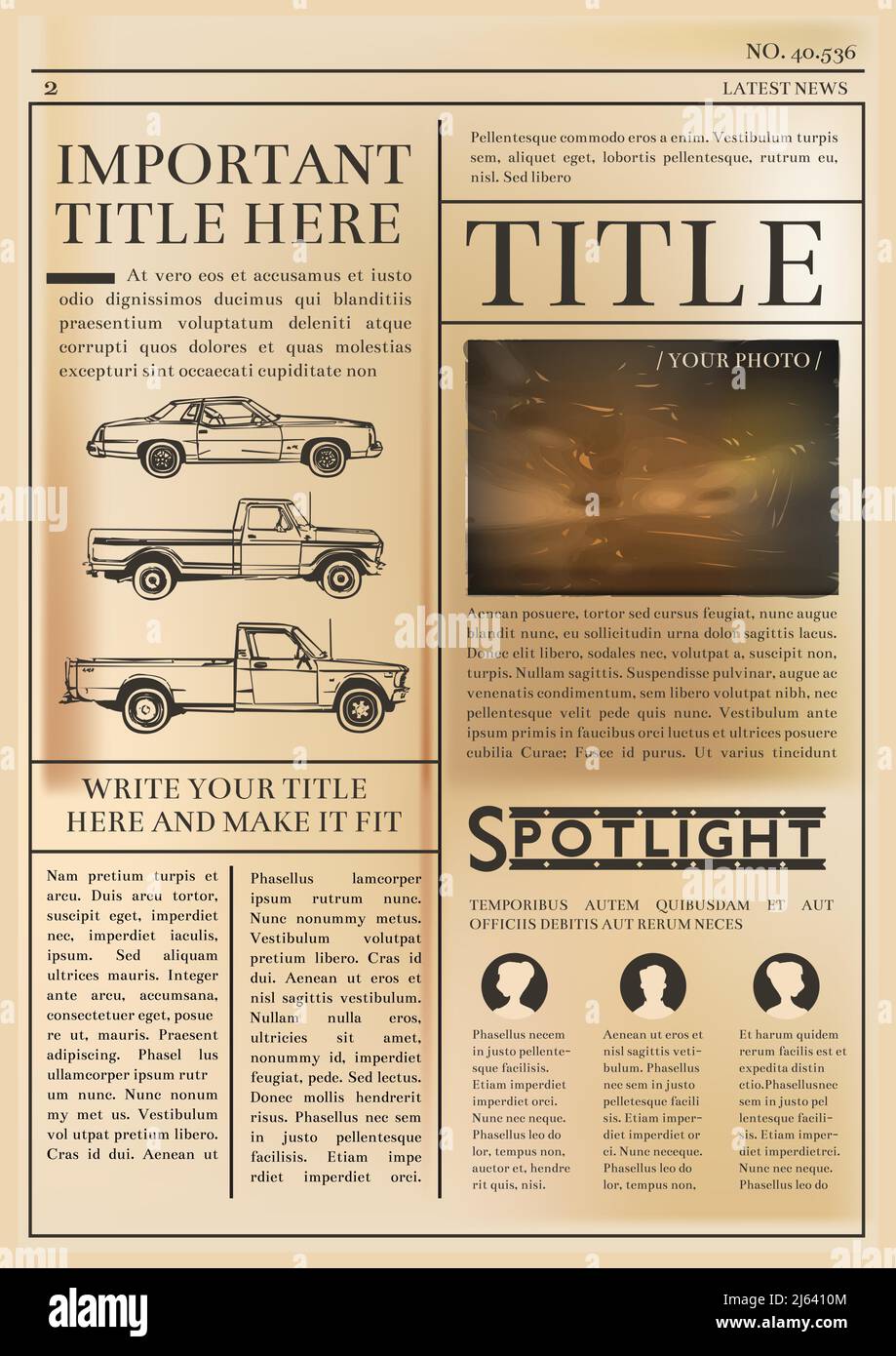 Old newspapaer page template Aged brown paper Stock Vector Image Art