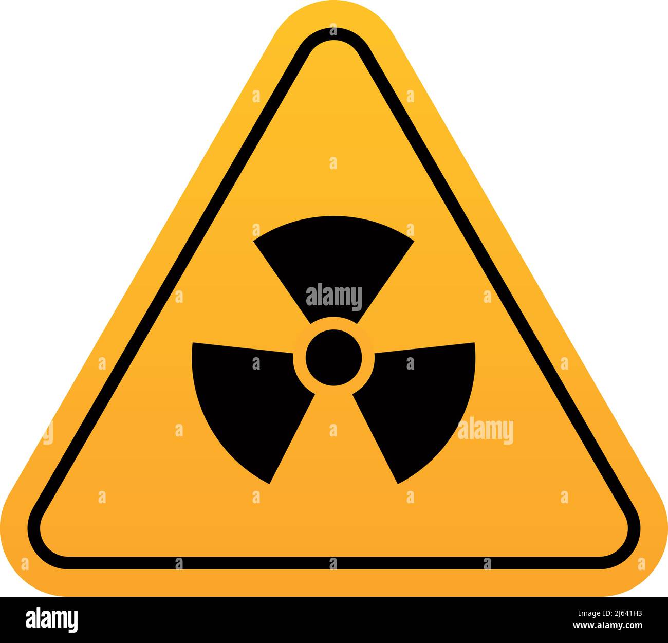 Radioactive hazard label. Yellow triangular warning sticker Stock