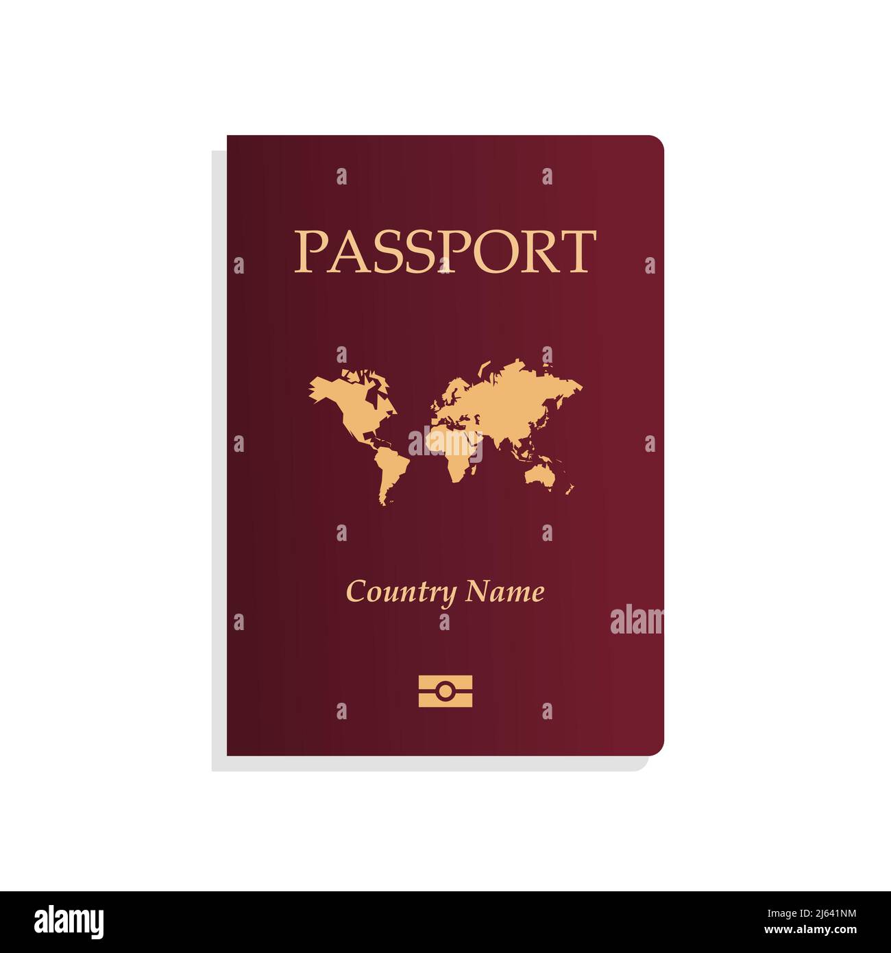Passport cover template. Isolated red passport cover with world map