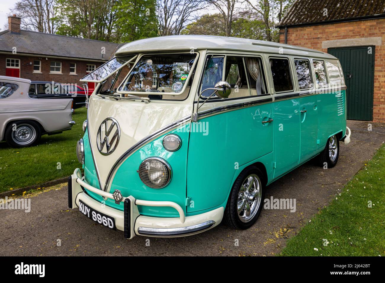 1966 Volkswagen Camper Van ‘KUY 896D’ on display at the April Scramble held at the Bicester Heritage Centre on the 23rd April 2022 Stock Photo