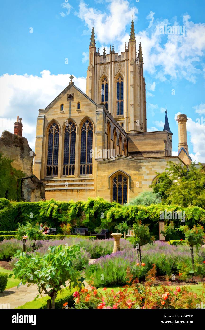 View from the rose garden of Bury St Edmunds Cathedral, Suffolk. England. Stock Photo