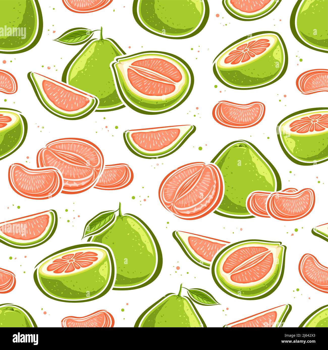 Vector Pomelo seamless pattern, decorative repeating background with set of cut out illustrations pomelo still life with leaves, group of exotic vario Stock Vector