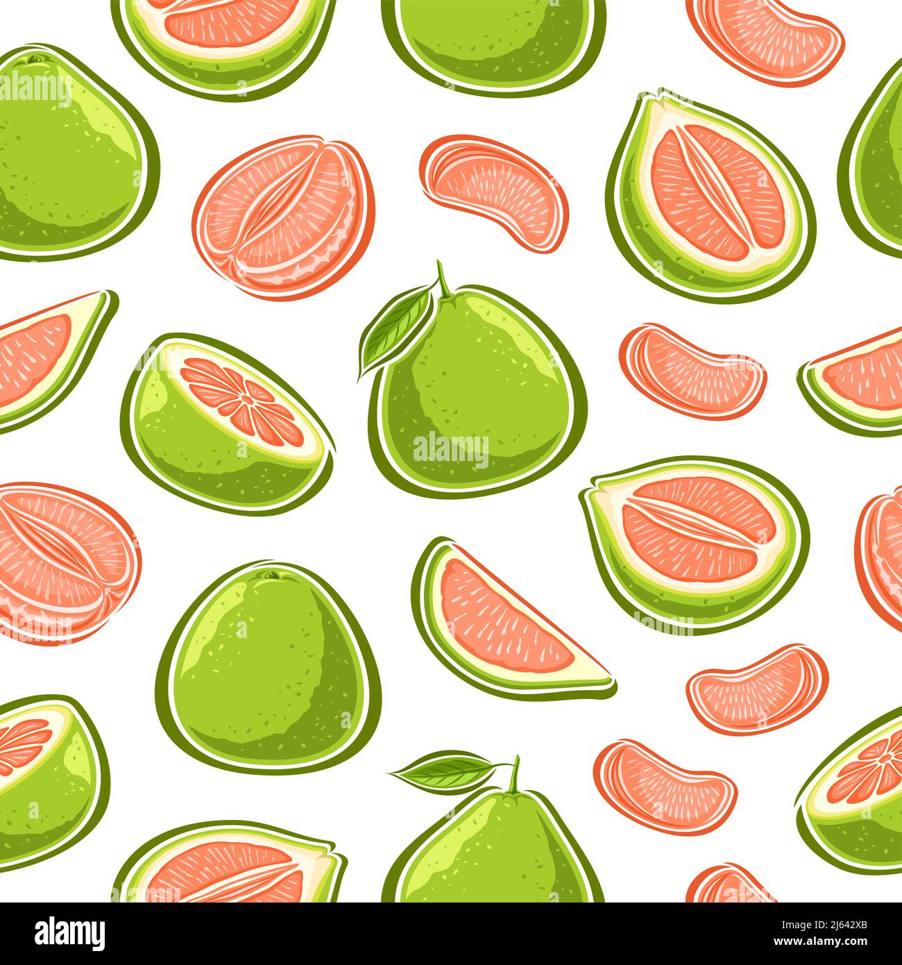 Vector Pomelo seamless pattern, decorative repeating background with set of cut out illustrations ripe exotic pomelo with leaves, group of juicy vario Stock Vector