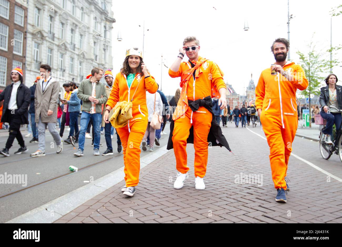 Amsterdam, Netherlands. 27th Apr, 2022. People attend celebrations on King's Day in Amsterdam, the Netherlands, on April 27, 2022. King's Day (Koningsdag in Dutch) is a national holiday in the Kingdom of the Netherlands, celebrated on April 27, King Willem-Alexander's birthday. Credit: Sylvia Lederer/Xinhua/Alamy Live News Stock Photo