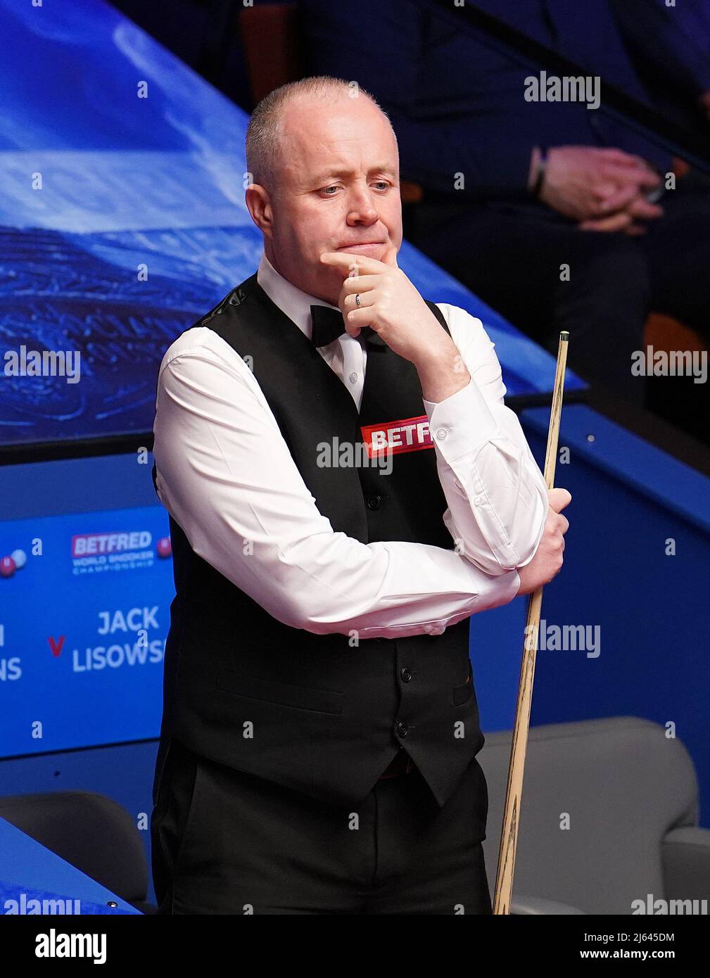 John Higgins in action during the final session of his quarter-final match against Jack Lisowski, during day twelve of the Betfred World Snooker Championship at The Crucible, Sheffield