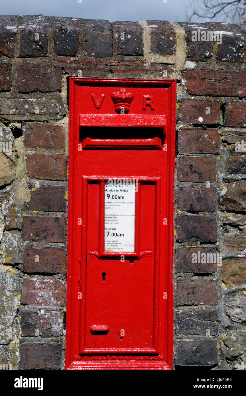 A wall mounted mail box dating from the reign of Queen Victoria in the historic town of Rye, East Sussex, UK. Stock Photo