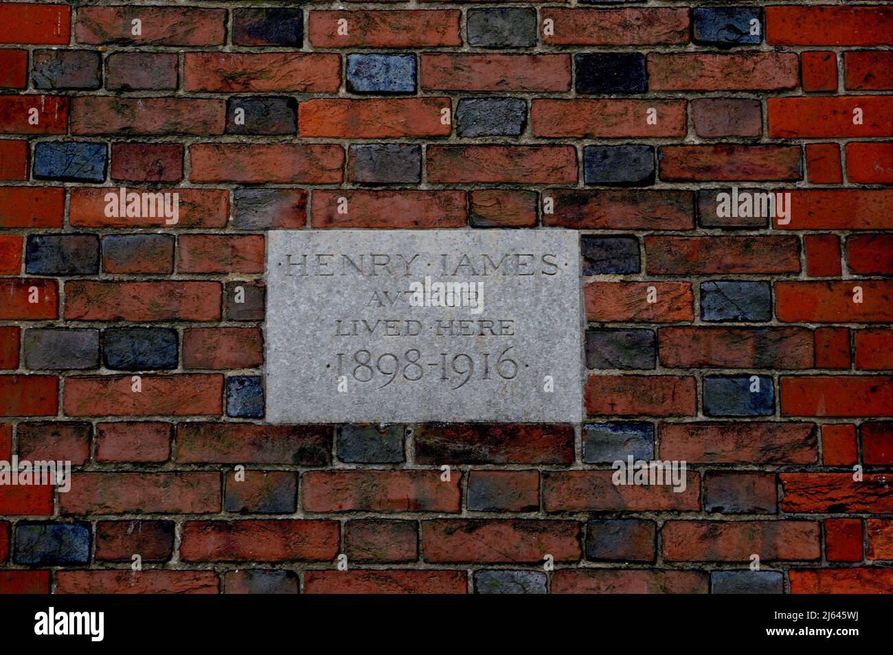A memorial stone to the American author Henry James who lived Lamb House Rye from 1897 until his death in 1914. The house is now open to the public. Stock Photo