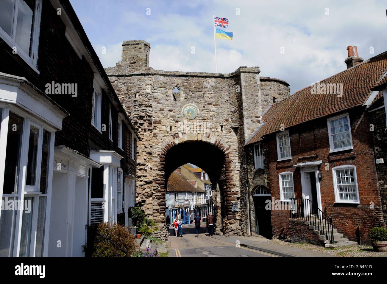 The Landgate Rye, East Sussex, one of four medieval fortified gates into the town. The Landgate is the only one remaining. It is Grade 1 listed. Stock Photo