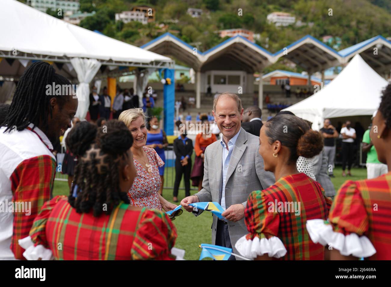 The Earl and Countess of Wessex at the Soufriere Mini Stadium, Saint