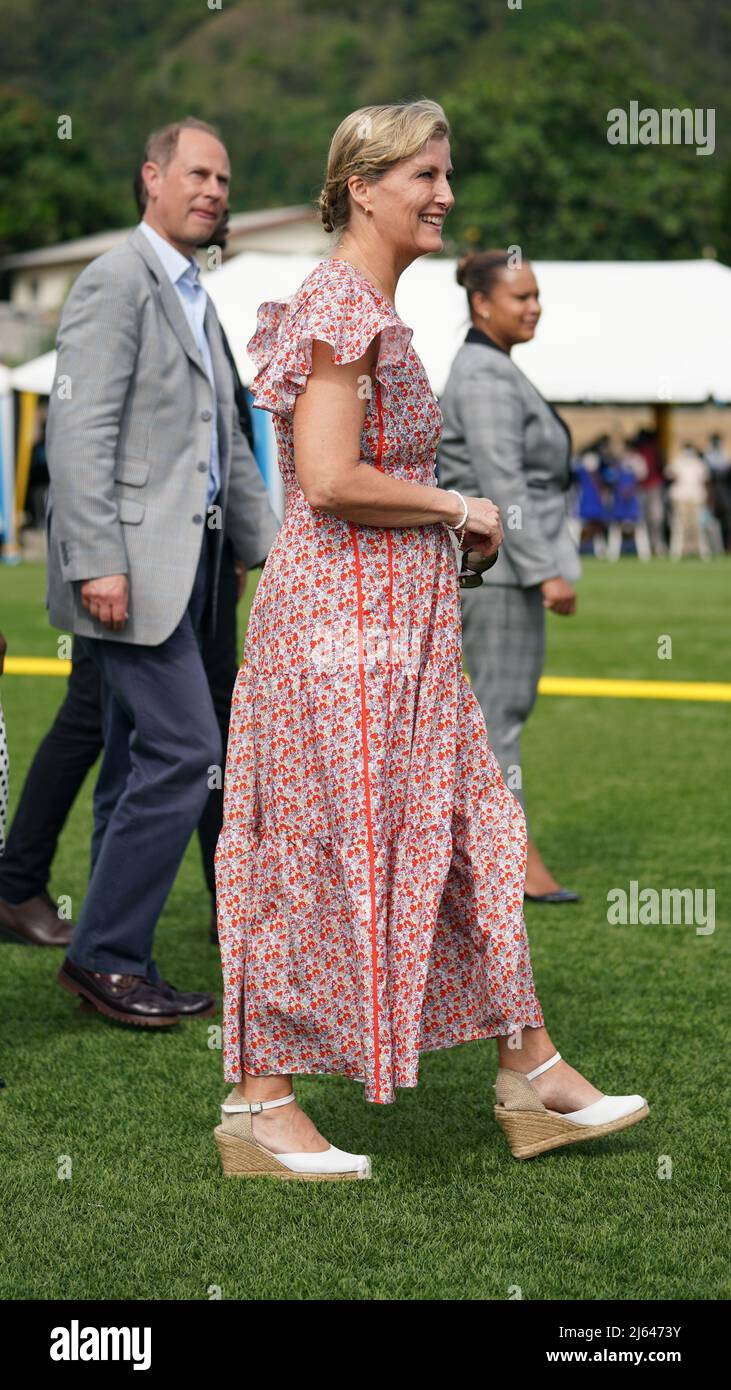 The Earl and Countess of Wessex at the Soufriere Mini Stadium, Saint