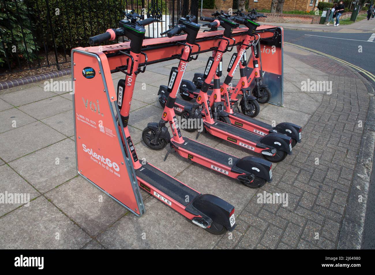 Voi e-scooters for hire in Southsea Stock Photo