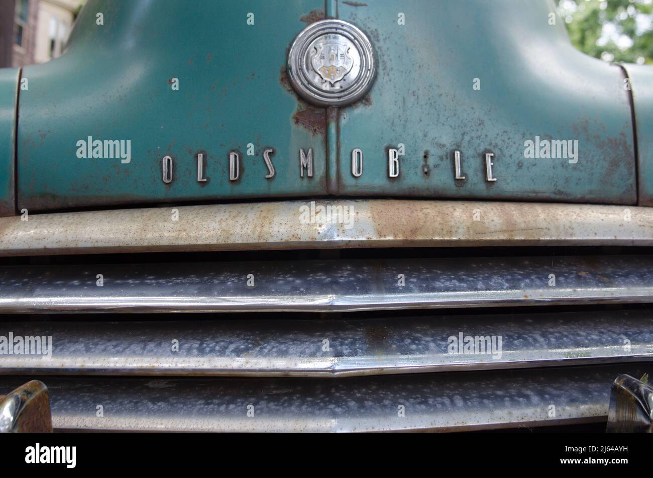 Grill on an old Oldsmobile Stock Photo