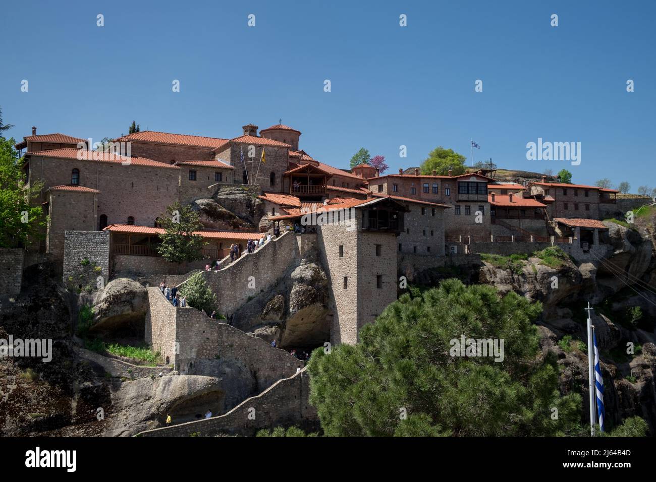 Landscape of Greek Orthodox Monasteries on the top of steep rocks Stock ...