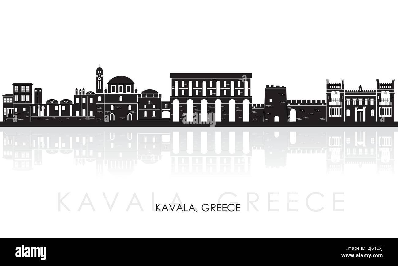 Silhouette Skyline panorama of city of Kavala, Greece - vector illustration Stock Vector
