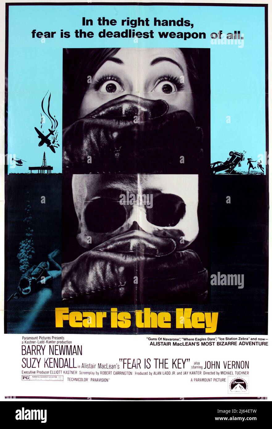 FOLDED FILM POSTER, FEAR IS THE KEY, 1972 Stock Photo