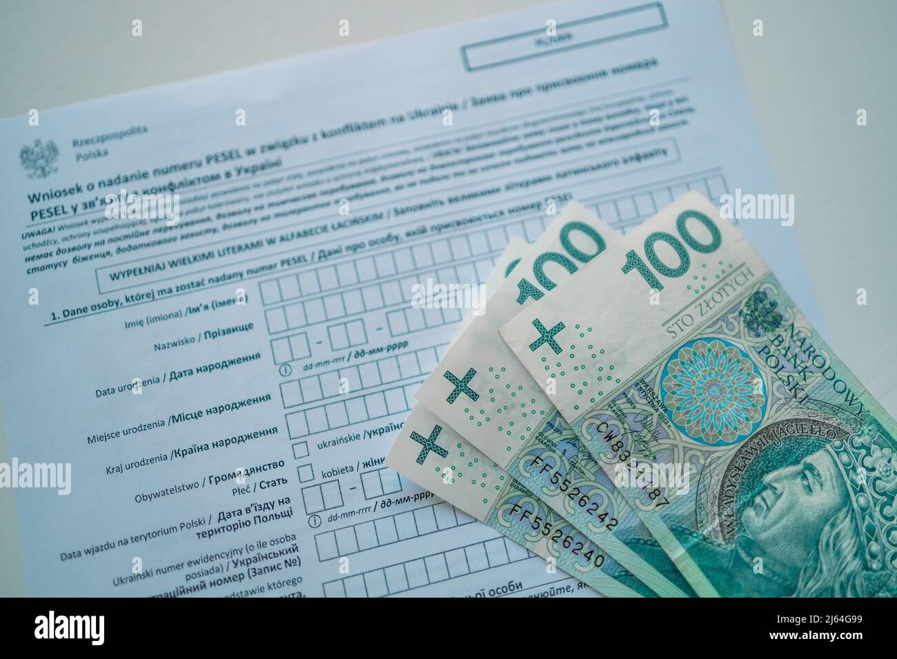 PESEL. State Polish aid for Ukraine refugees. Official personal document  Stock Photo