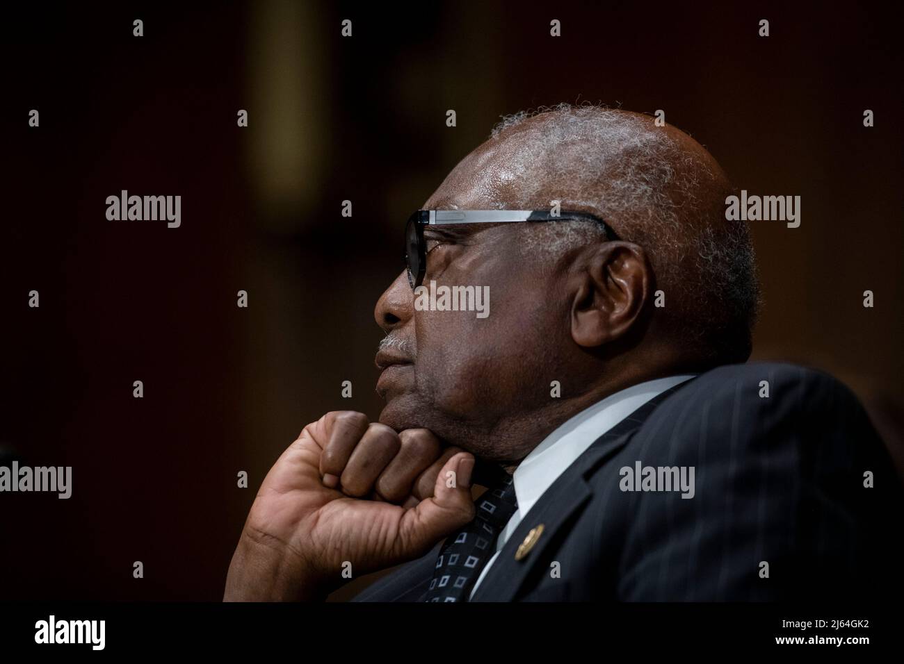 United States House Majority Whip James Clyburn (Democrat of South Carolina) introduced Julianna Michelle Childs during a Senate Committee on the Judiciary hearing for her nomination to be United States Circuit Judge for the District of Columbia Circuit in the Dirksen Senate Office Building in Washington, DC, Wednesday, April 27, 2022. Credit: Rod Lamkey/CNP Stock Photo