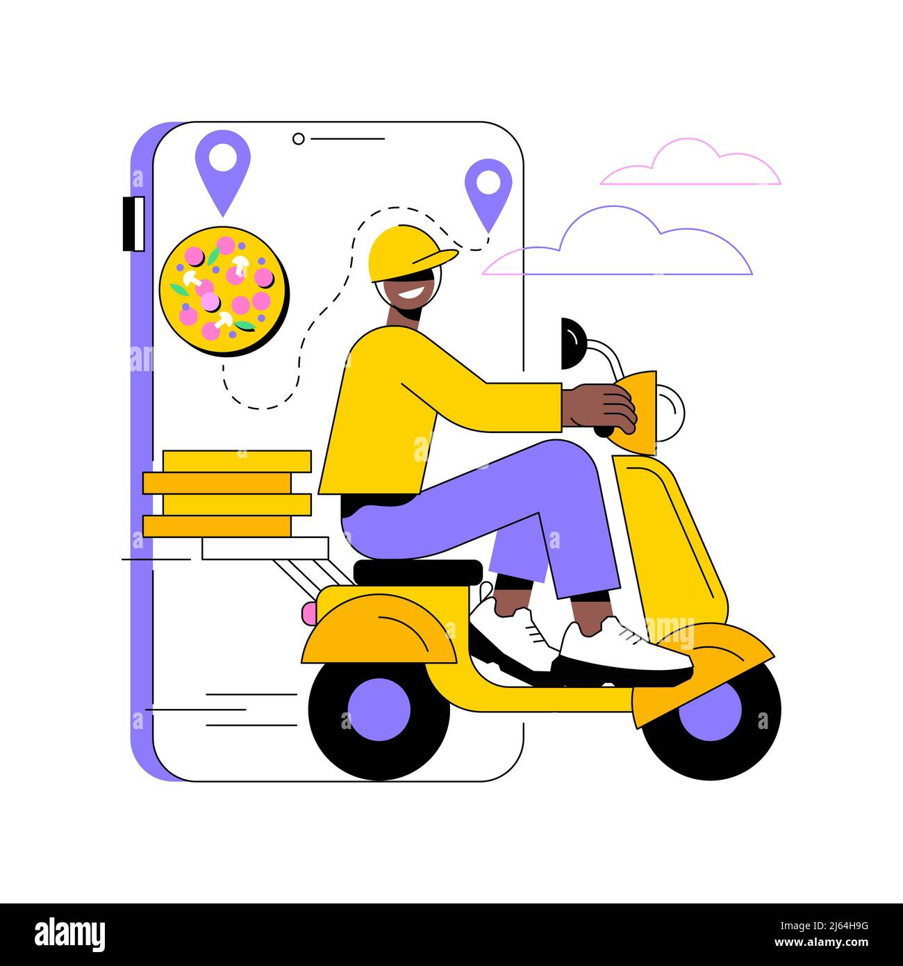 Food delivery service abstract concept vector illustration. Online food order, 24 for 7 service, pizza and sushi online menu, payment options, no-contact delivery, download app abstract metaphor. Stock Vector