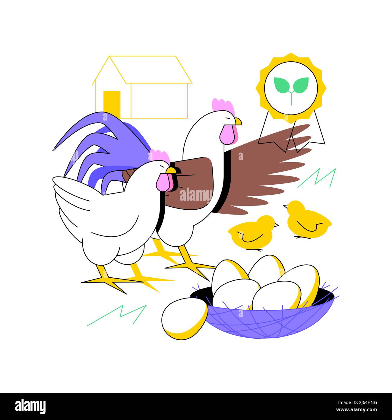 Free run chicken and eggs abstract concept vector illustration. Cage