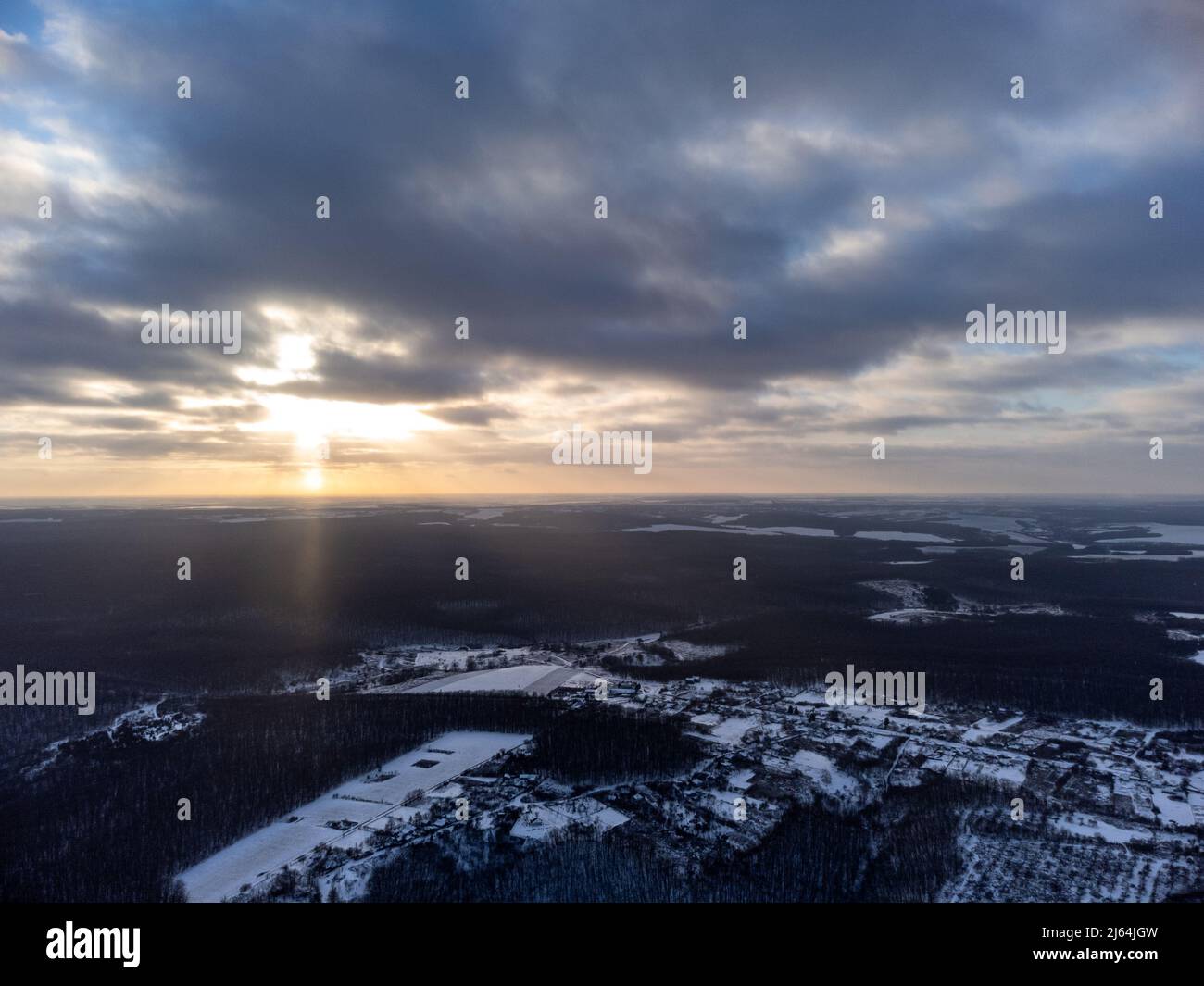 Aerial view snowy forest in hi-res stock photography and images - Alamy