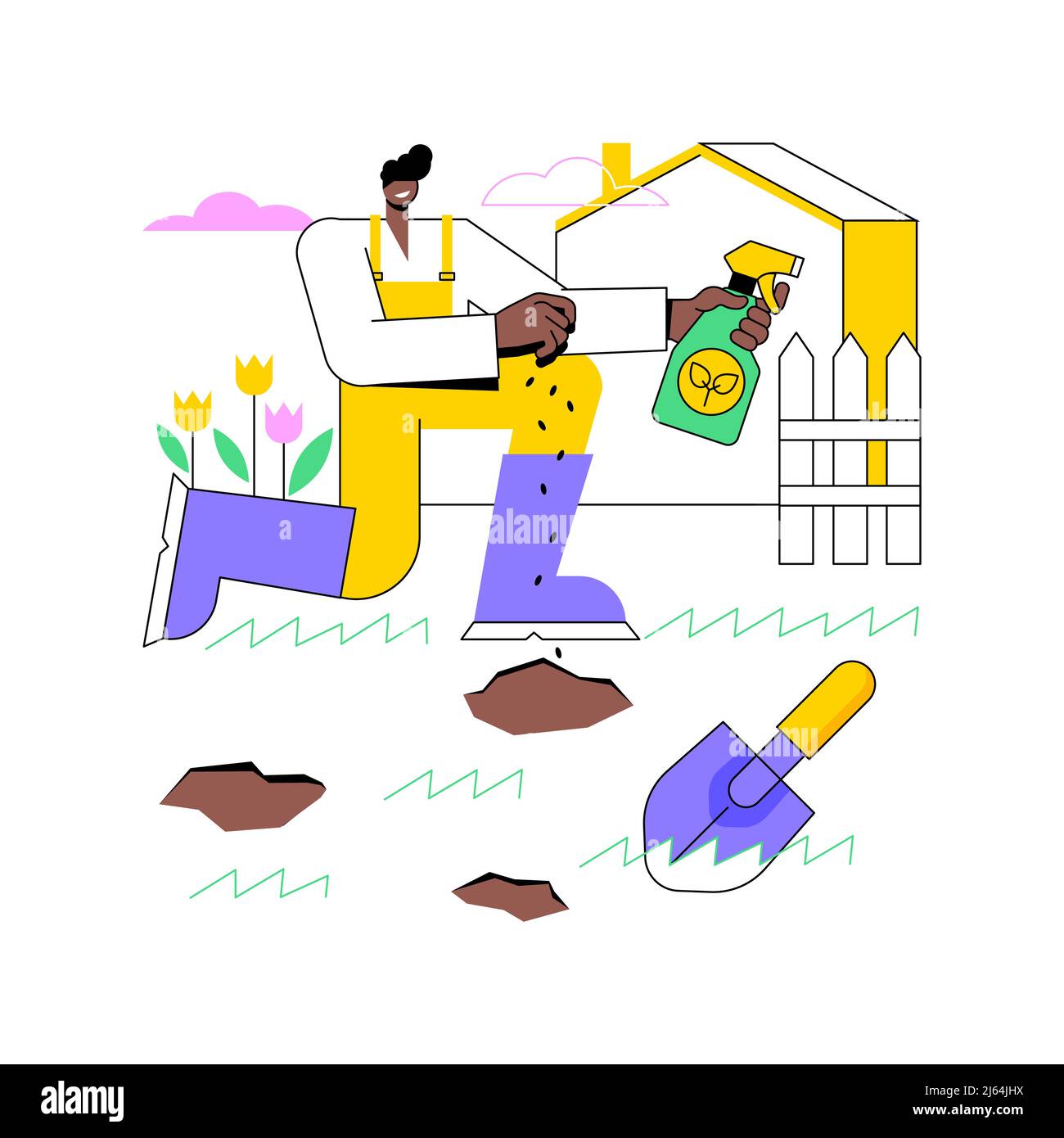 Lawn repair abstract concept vector illustration. Renovation service, remove thatch and moss, weed-free lawn, soil compaction, root zone, grass seed, turf maintenance, backyard abstract metaphor. Stock Vector