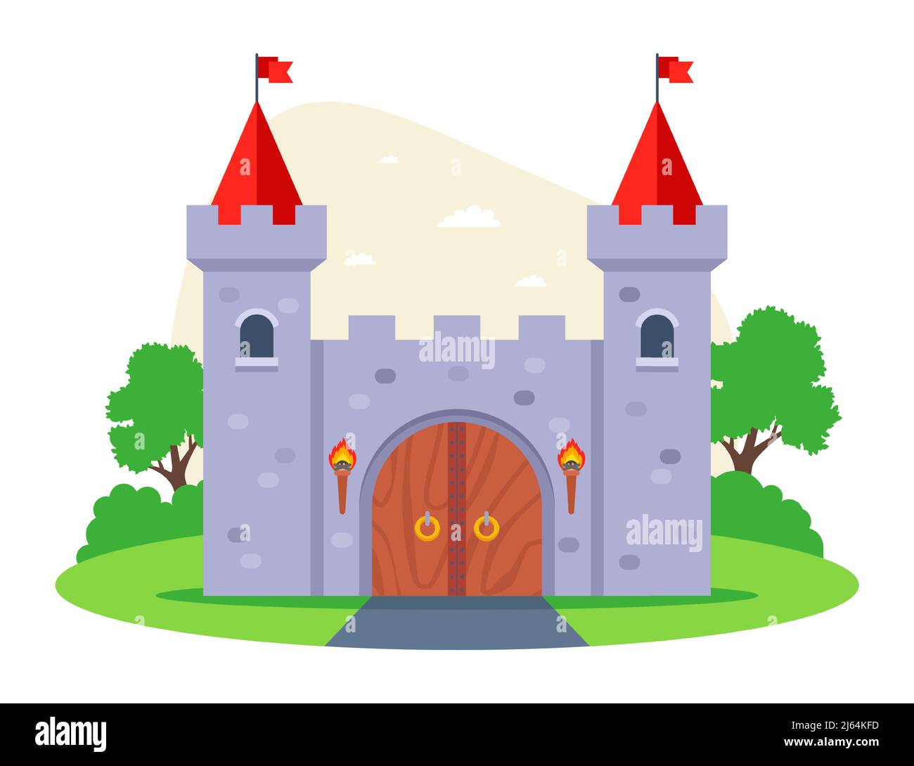 fabulous stone castle in the Middle Ages with towers. flat vector