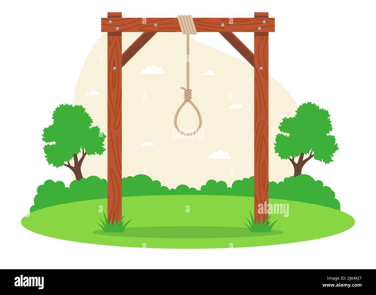 wooden gallows from the Middle Ages.punishment of the offender. flat vector illustration. Stock Vector