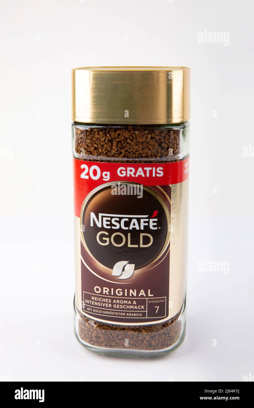 WETZLAR, GERMANY - 2022-04-05: Nescafe Gold Instant Coffee white 