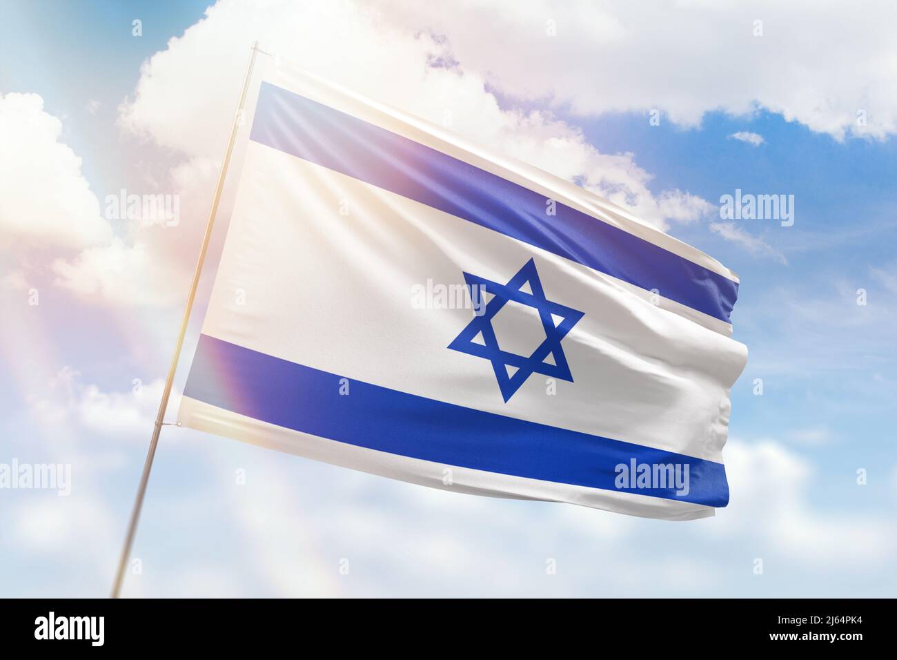 Sunny blue sky and a flagpole with the flag of israel Stock Photo - Alamy