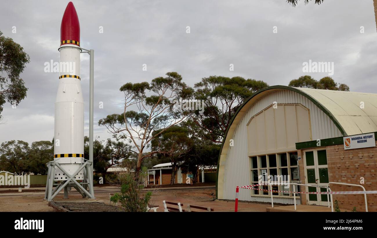 WOOMERA, AUSTRALIA - JUNE 13 2021: black arrow missile outside the woomera history museum Stock Photo