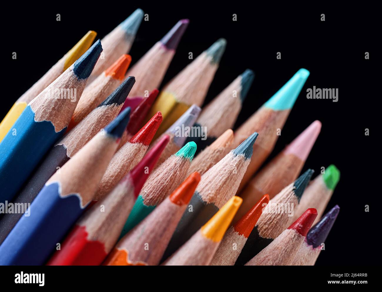 The colorful colored pencils on black background Stock Photo