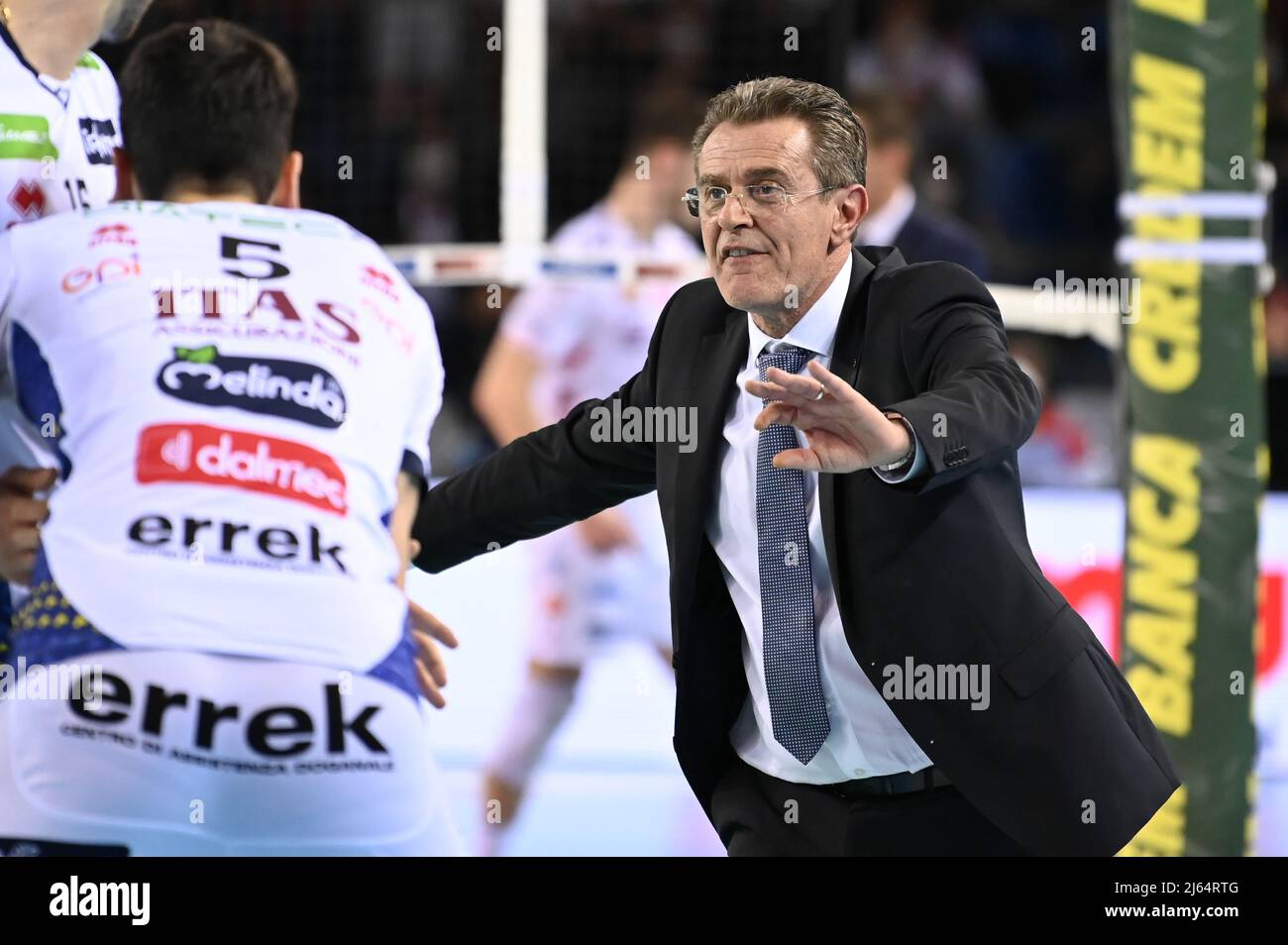 Eurosuole Forum, Civitanova Marche, Italy, April 27, 2022, Angelo Lorenzetti (Coach of Itas Trentino)  during  Play Off - Cucine Lube Civitanova vs Itas Trentino - Volleyball Italian Serie A Men Superleague Championship Stock Photo