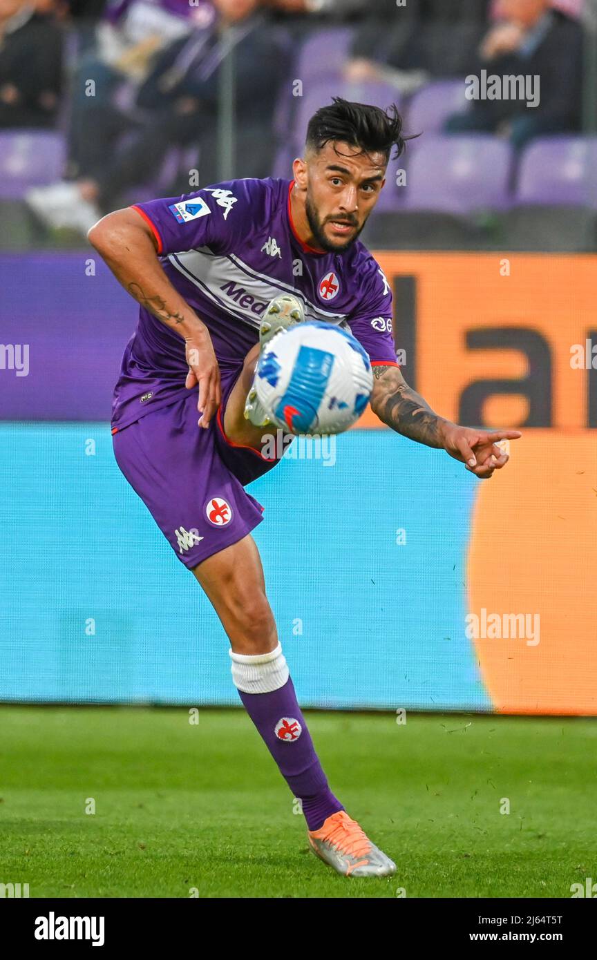 Florence, Italy. 03rd Apr, 2022. Nicolas Gonzalez (ACF Fiorentina)  celebrates after scoring a goal during ACF Fiorentina vs Empoli FC, italian  soccer Serie A match in Florence, Italy, April 03 2022 Credit