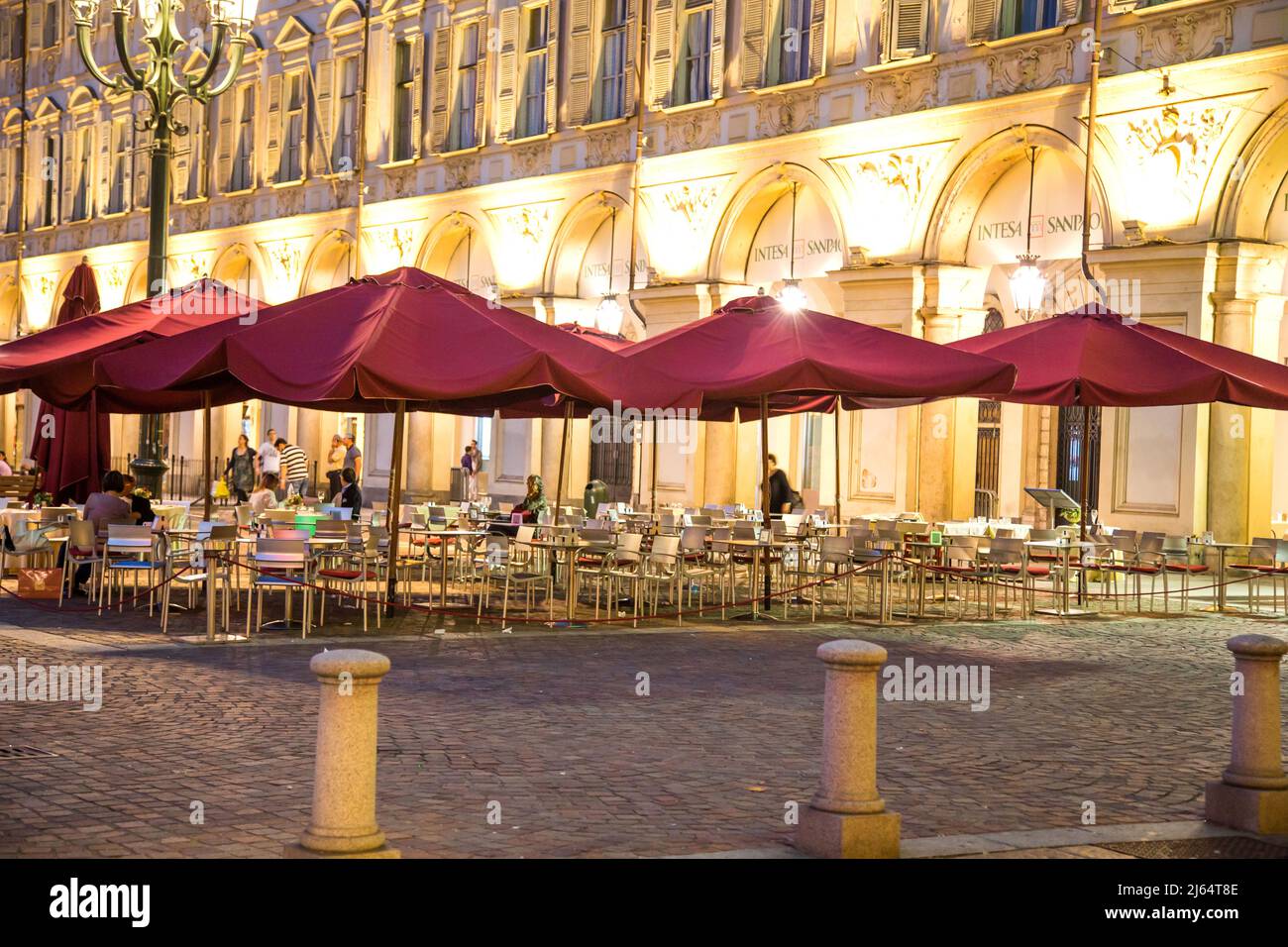 Cafe in a piazza in Turin at night. Stock Photo