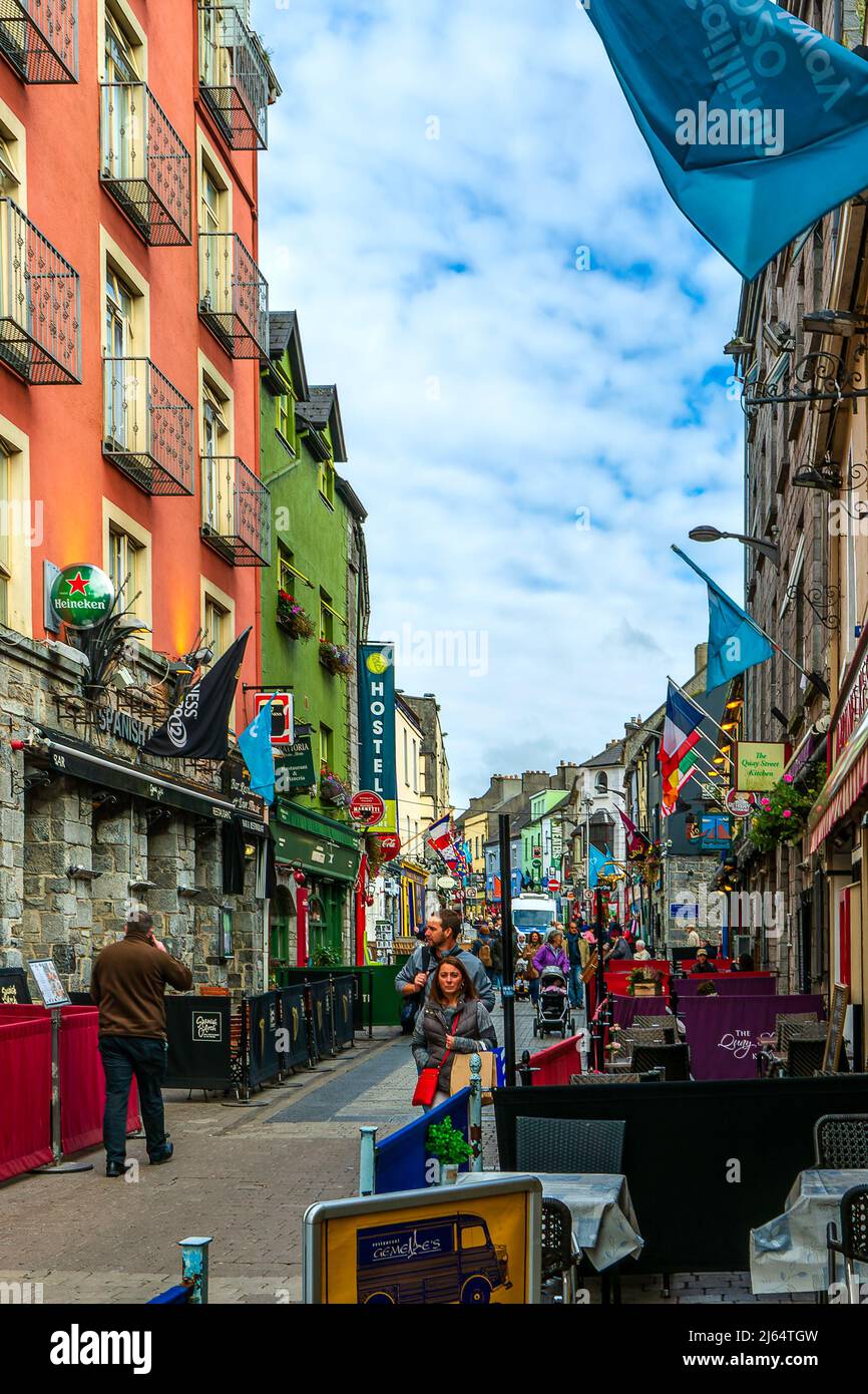 View of bustling crowds in the central shopping and entertainment