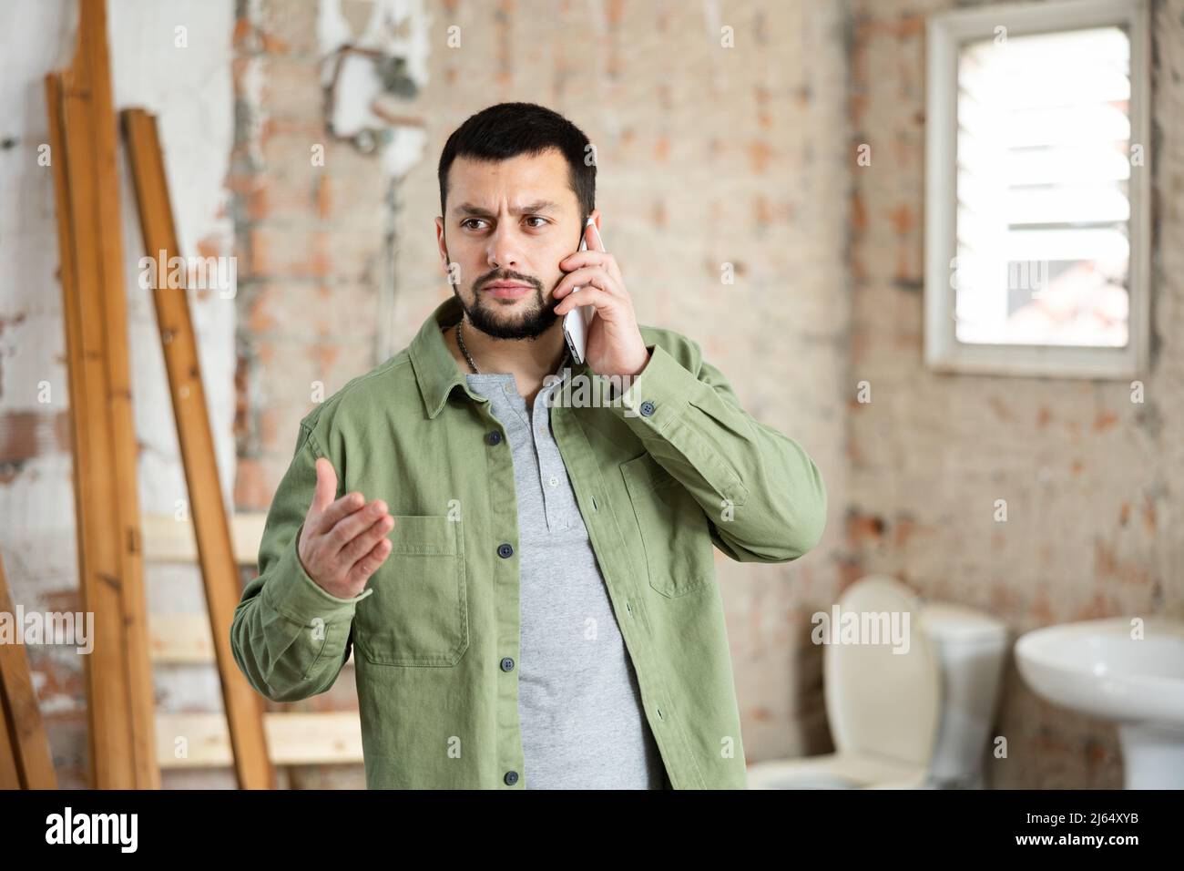 Civil engineer is talking on the phone Stock Photo