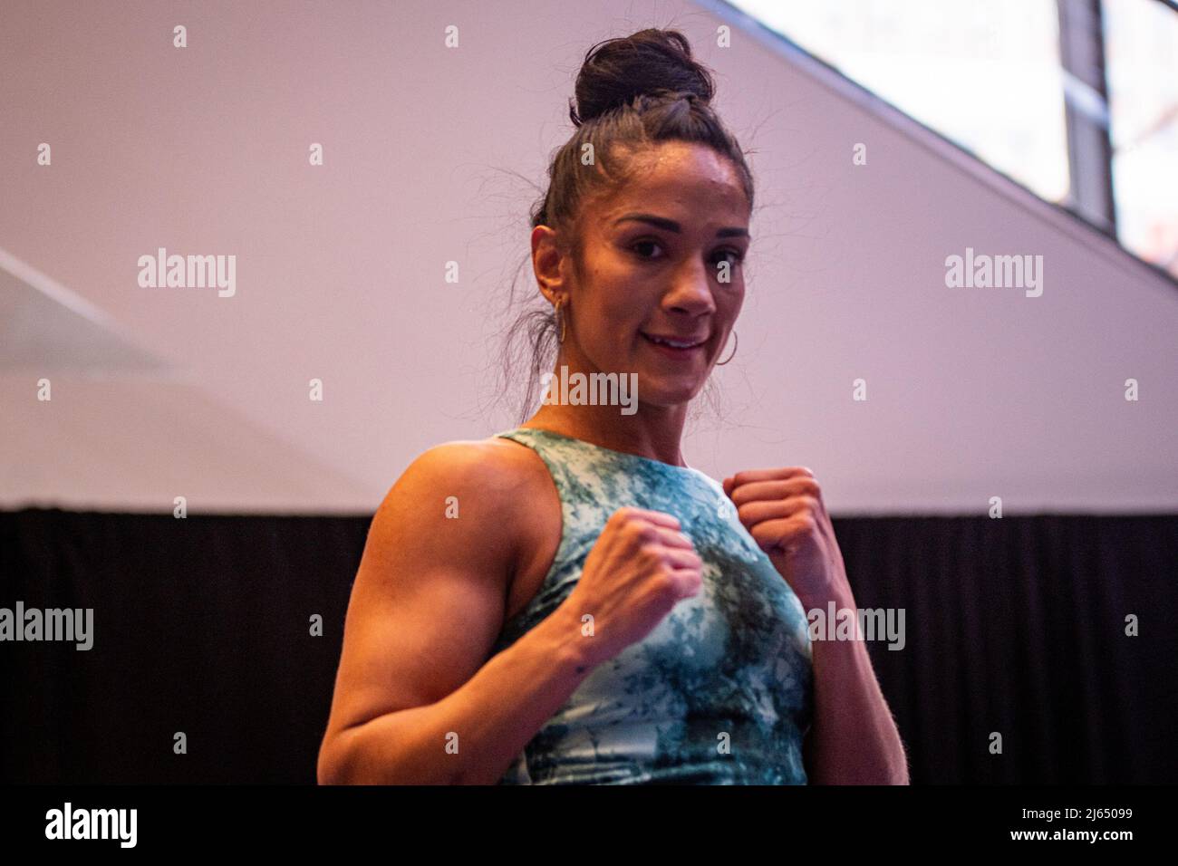 NEW YORK, NY - APRIL 27: Amanda Serrano during open workouts prior to her clash with Katie Taylor at Madison Square Garden on April 27, 2022 in New York, NY, United States. (Photo by Matt Davies/PxImages) Credit: Px Images/Alamy Live News Stock Photo