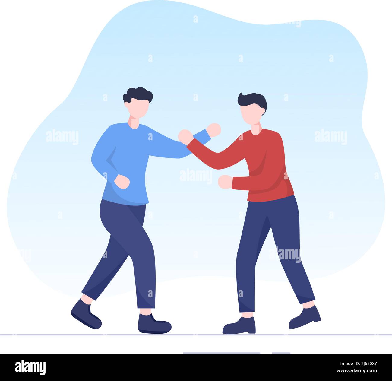 Self Defense Practice and Martial Arts Training for Fighting Criminals in battle on Flat Cartoon Vector Illustration Stock Vector